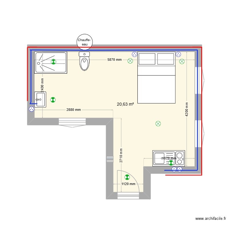 studio 12. Plan de 1 pièce et 21 m2