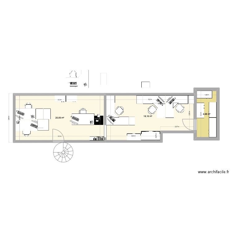 plan BE 2024.2. Plan de 3 pièces et 43 m2