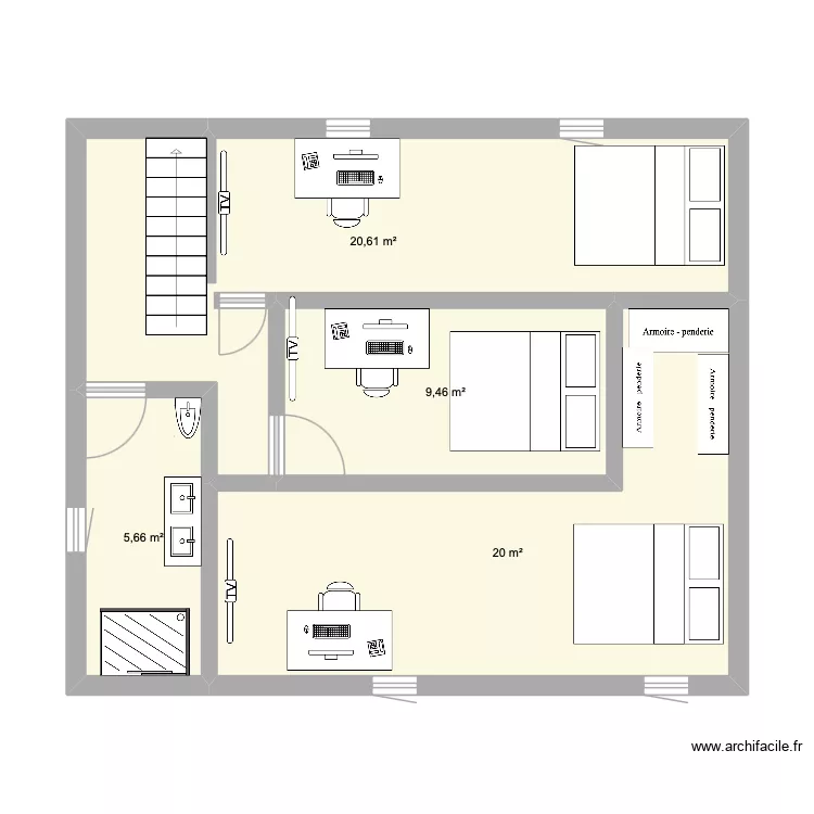 maison 2. Plan de 4  et 56 m²