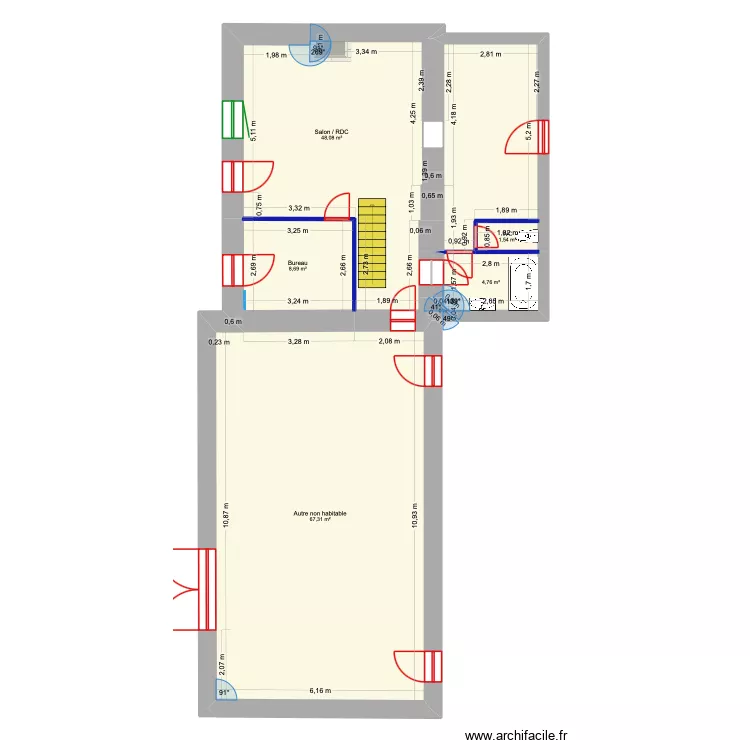 Saudron RDC Achat. Plan de 6  et 130 m²