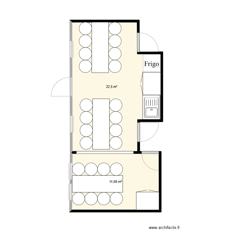 Salle de pause. Plan de 2 pièces et 34 m2