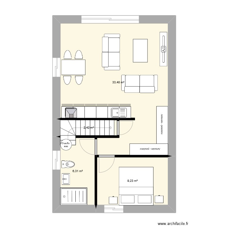 etage cabinet. Plan de 4 pièces et 51 m2