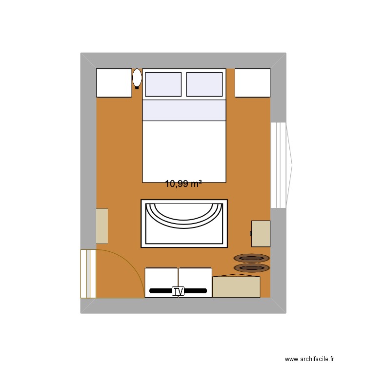 chambre. Plan de 1 pièce et 11 m2
