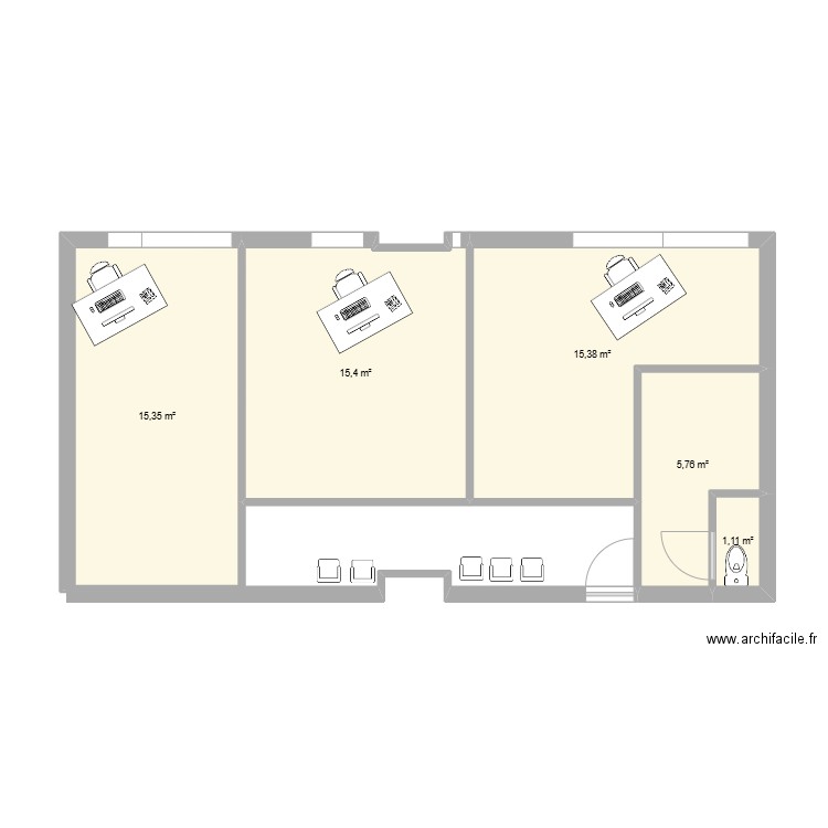 Cabinet 1. Plan de 5 pièces et 53 m2