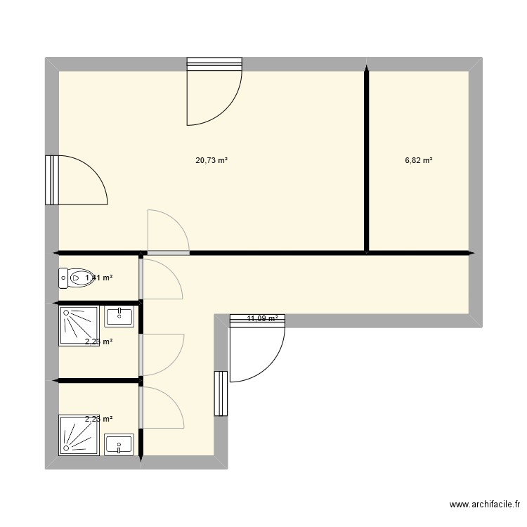 refectoire. Plan de 6 pièces et 45 m2