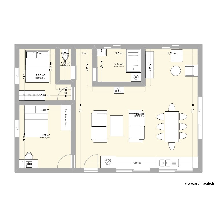 adrien. Plan de 5 pièces et 68 m2