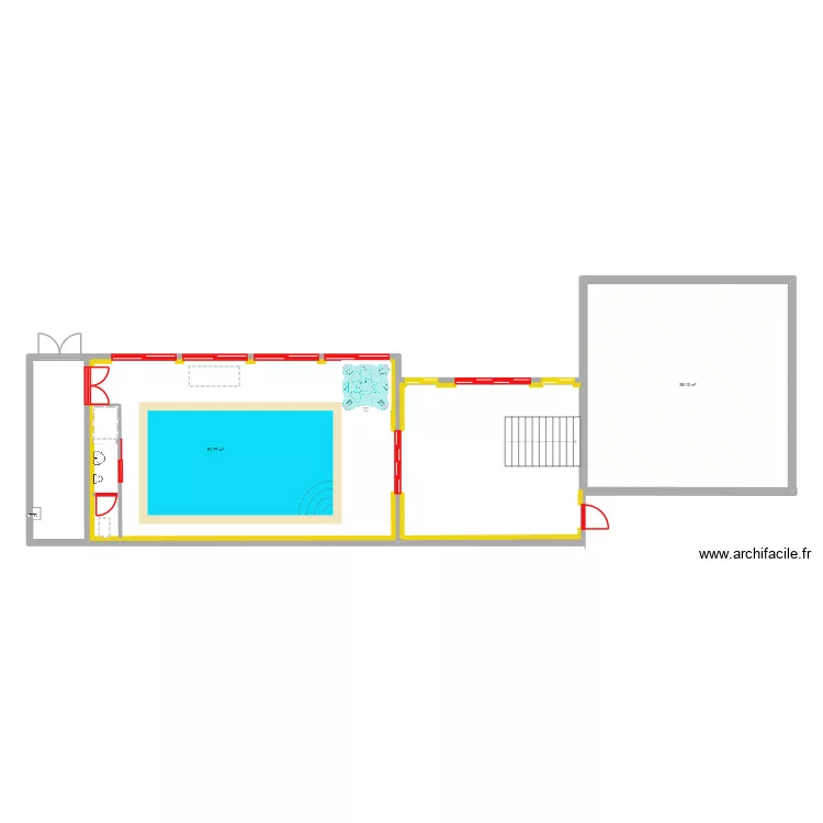 local piscine. Plan de 2  et 151 m²