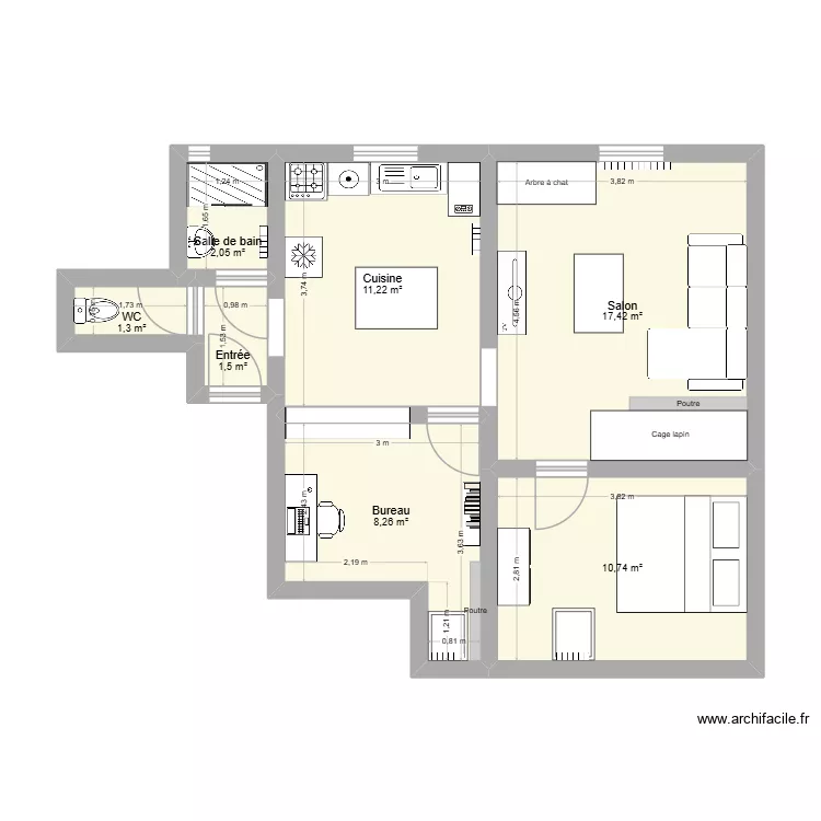Appart St parres. Plan de 7  et 52 m²