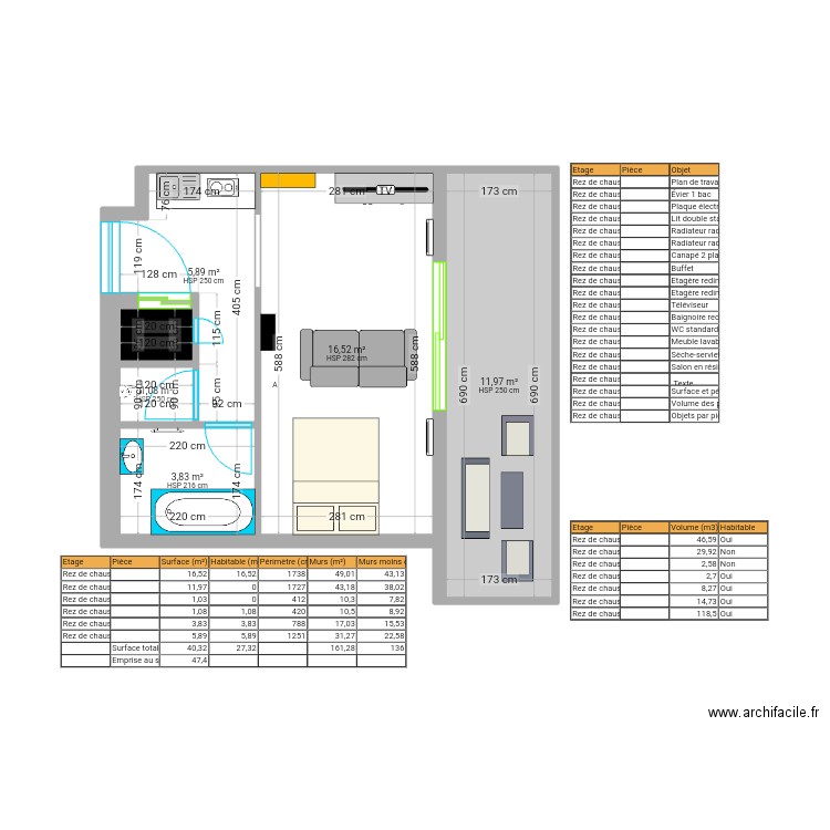 Studio vieugy. Plan de 6 pièces et 40 m2