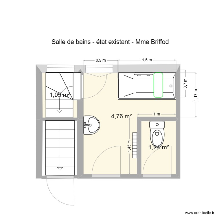 Briffod avant. Plan de 3 pièces et 7 m2