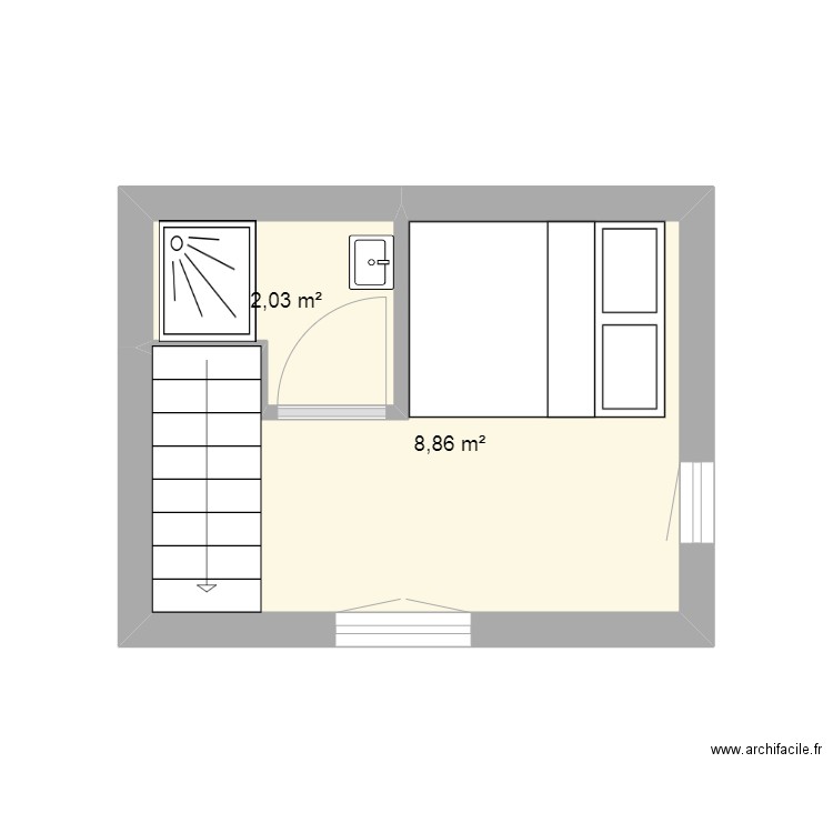 chambre. Plan de 2 pièces et 11 m2