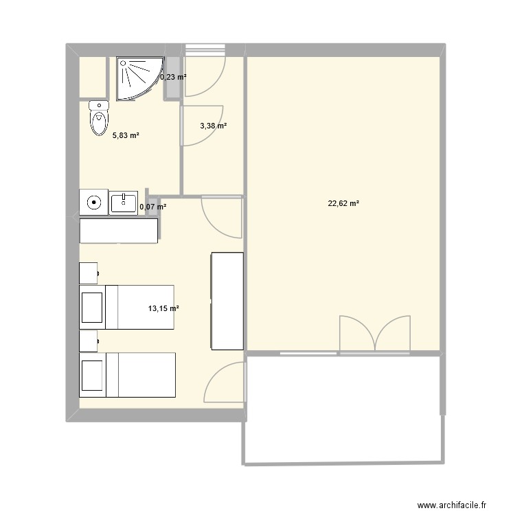 SETE T2 appart 401-02. Plan de 6 pièces et 45 m2