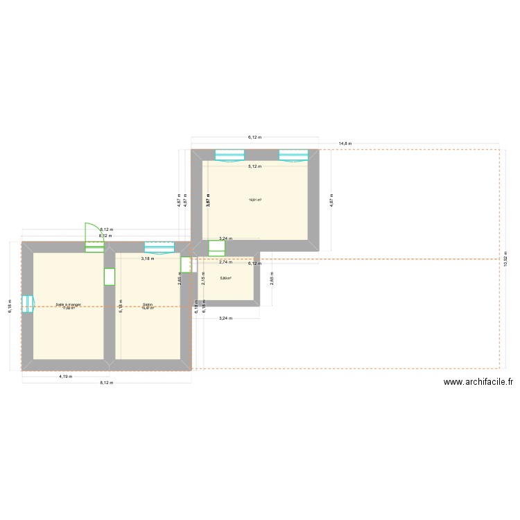 Les robins amelia. Plan de 4 pièces et 60 m2