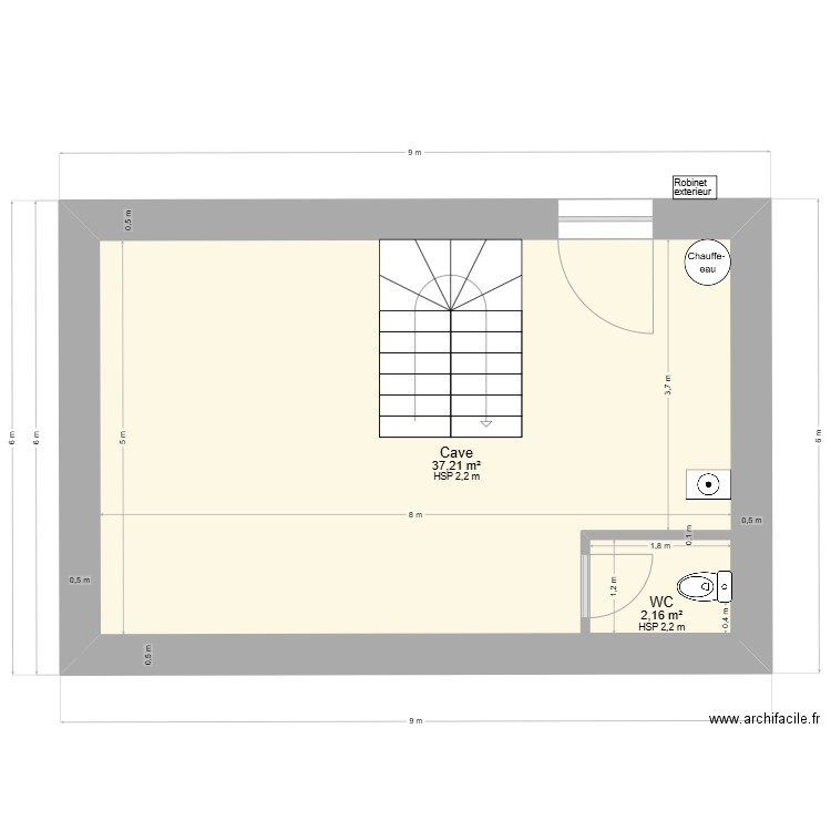 R-1 valayssac. Plan de 2 pièces et 42 m2