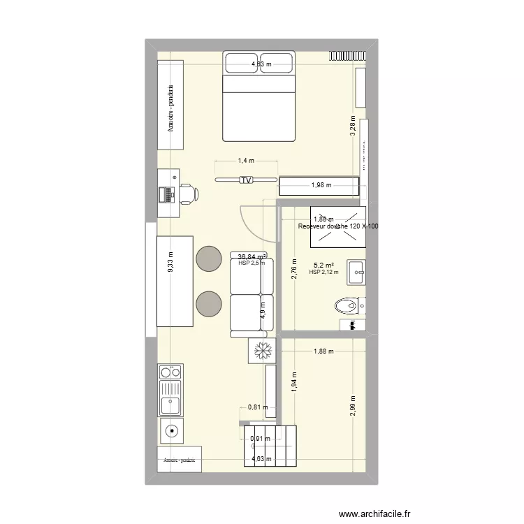260819 STUDIO CALE. Plan de 2 et 42 m² 260819 STUDIO CALE. Plan de 2 et 42 m²