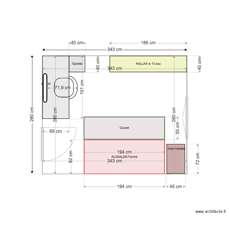 Bureau Cancale MALM v2. Plan de 1 pièce et 10 m2