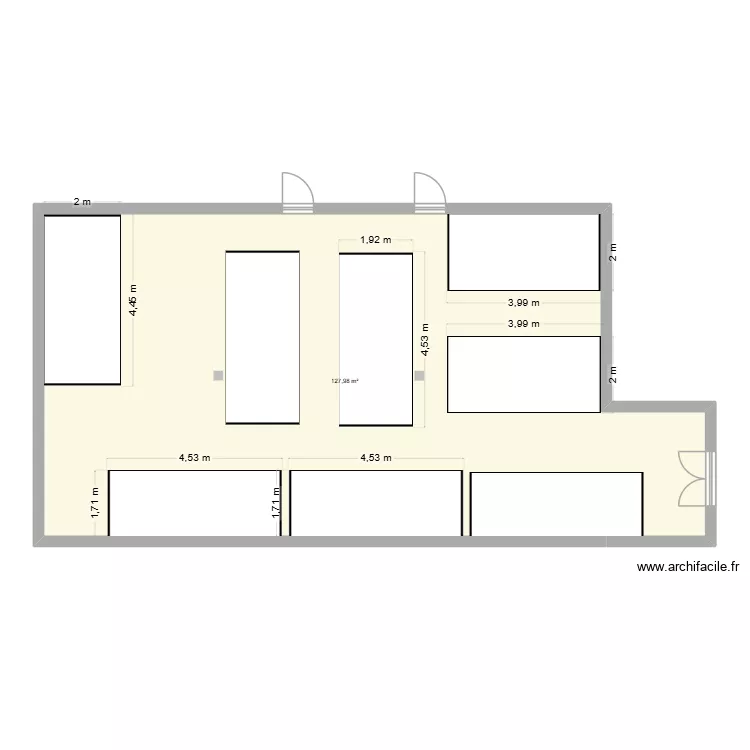 En bas. Plan de 1  et 128 m²
