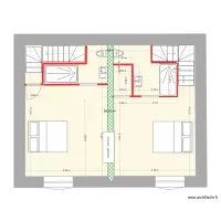 Plan étage avec deux escaliers adjacents SDB+dressing