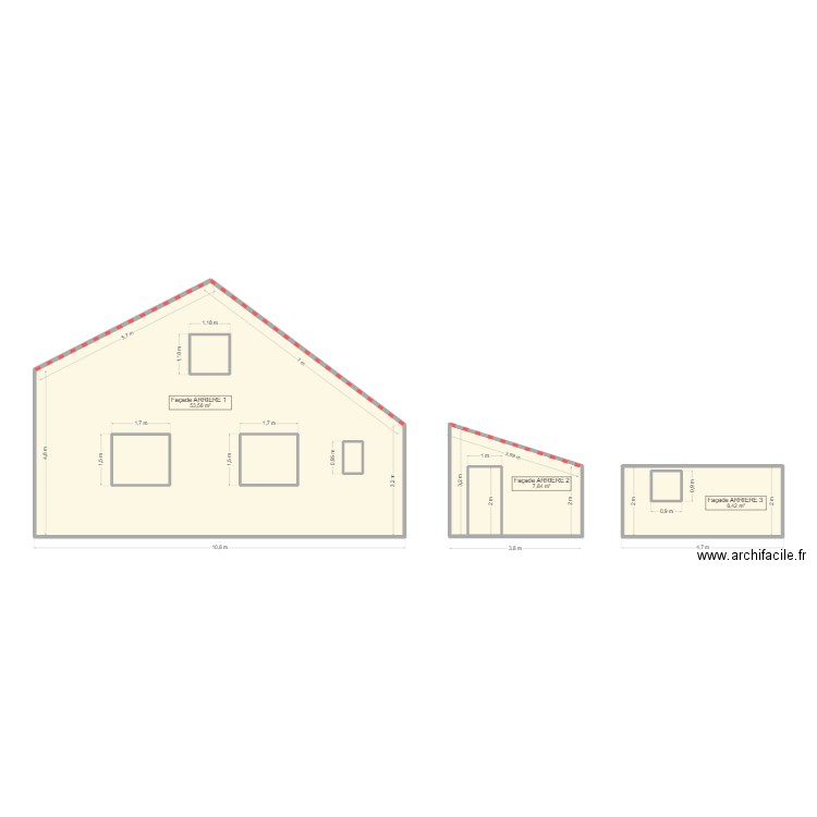 Façade ARRIERE JARDIN SUPERFICIES. Plan de 9 pièces et 89 m2