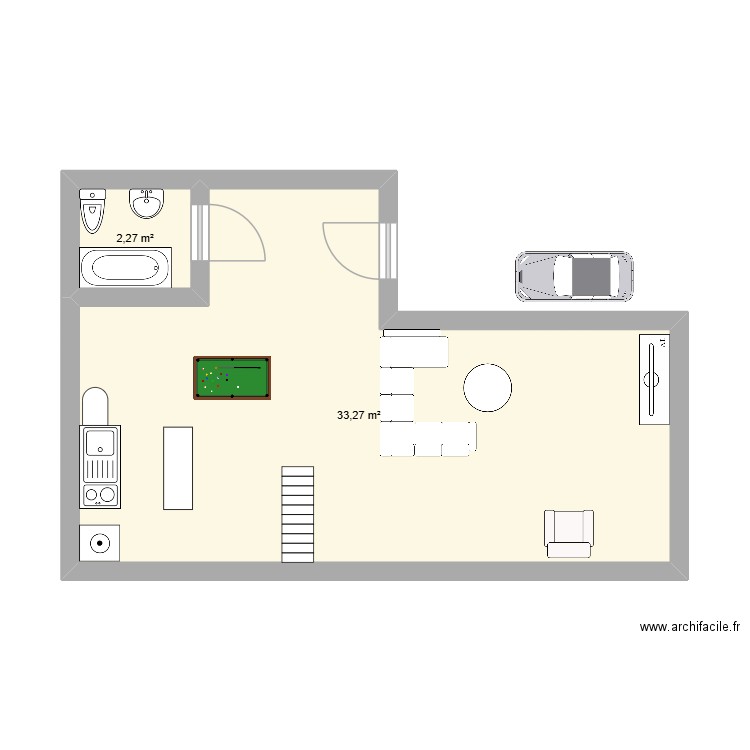 Maison Mélisse. Plan de 2 pièces et 36 m2