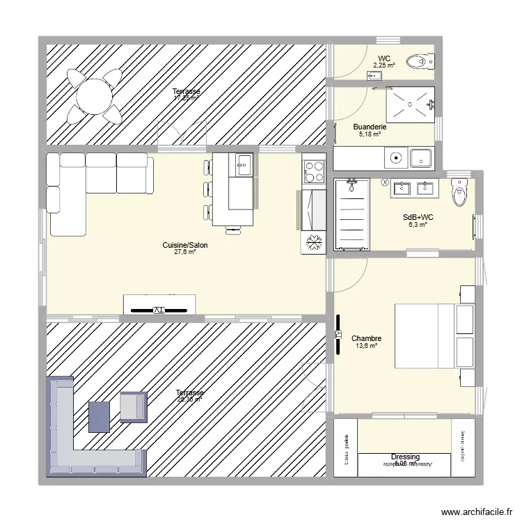 T2_60 M2 + 2 Terrasse + Buanderie Ext.. Plan de 