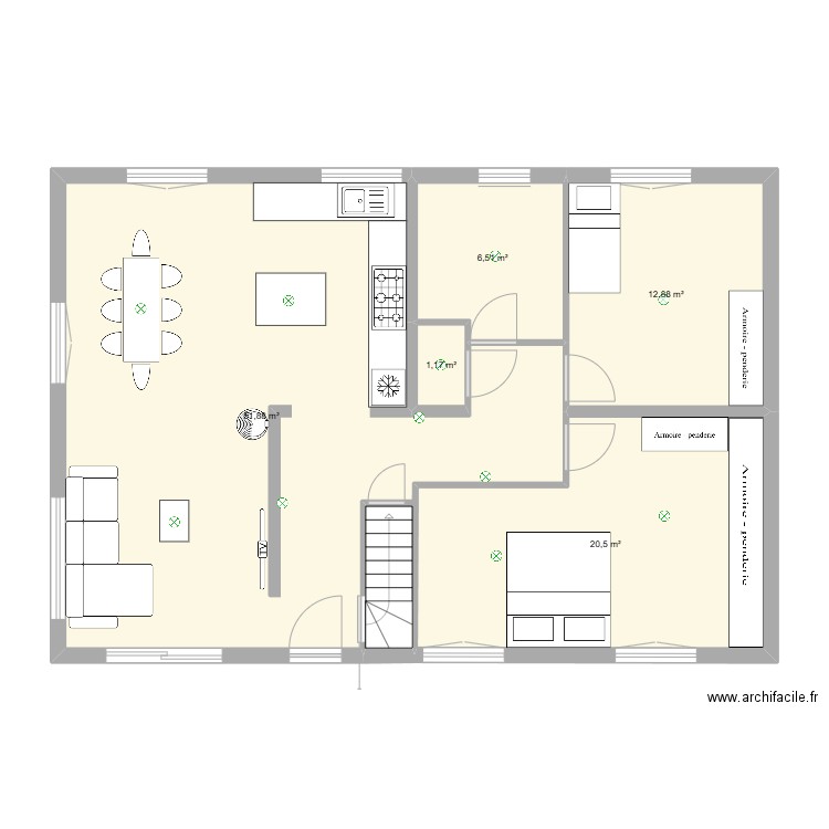 Etage. Plan de 5 pièces et 93 m2