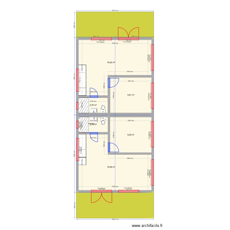 72кр. Plan de 8 pièces et 84 m2