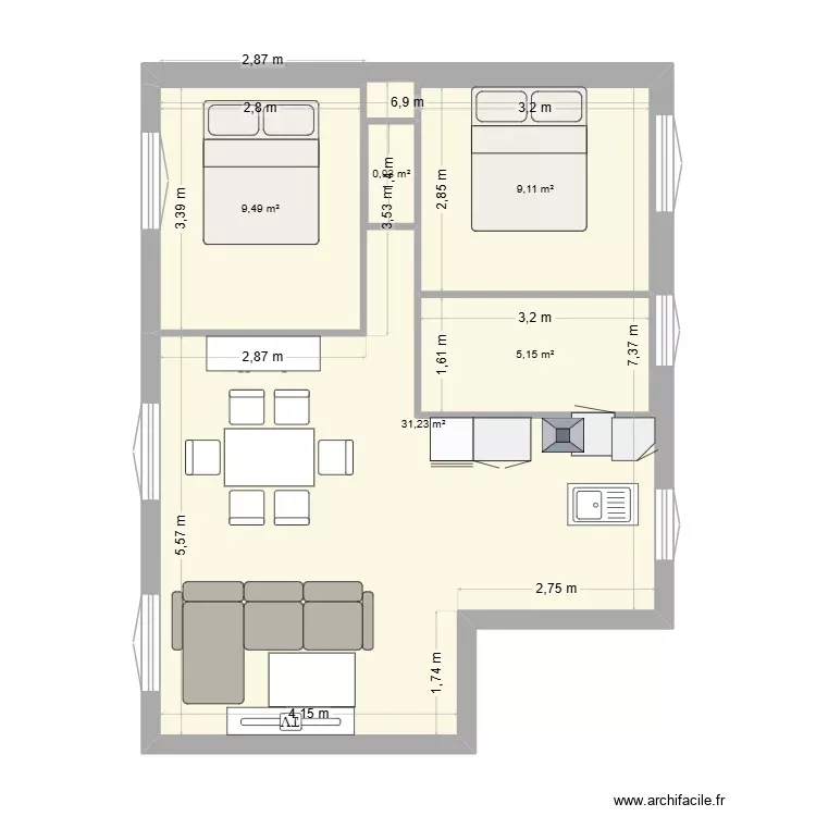 MARION 3. Plan de 5 Pièces et 73 m²