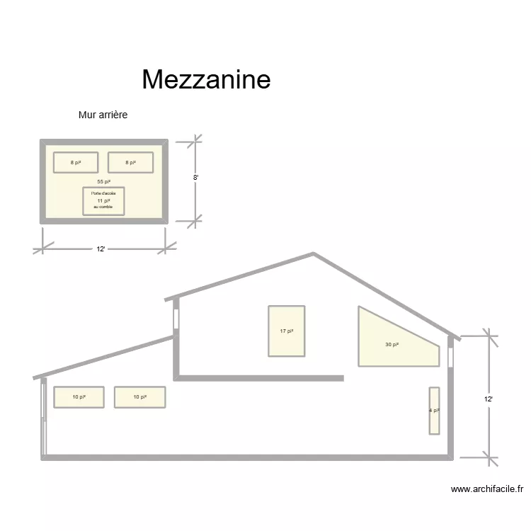 Mezzanine. Plan de 9 et 17 m² Mezzanine. Plan de 9 et 17 m²