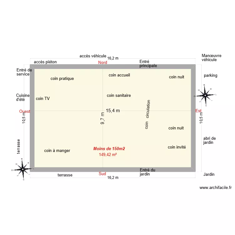 Maison rectangle 02. Plan de 