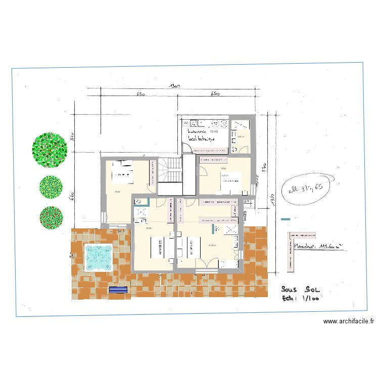 REZ JARDIN esc centr 3CH+SAUNA . Plan de 5 pièces et 90 m2