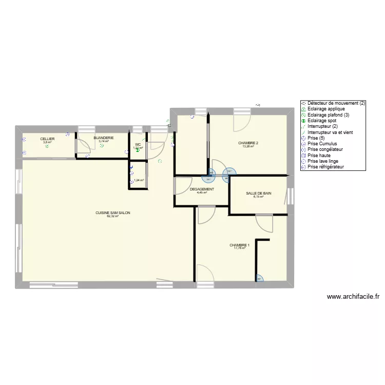 plan electrique mur total 0.35. Plan de 9  et 114 m²