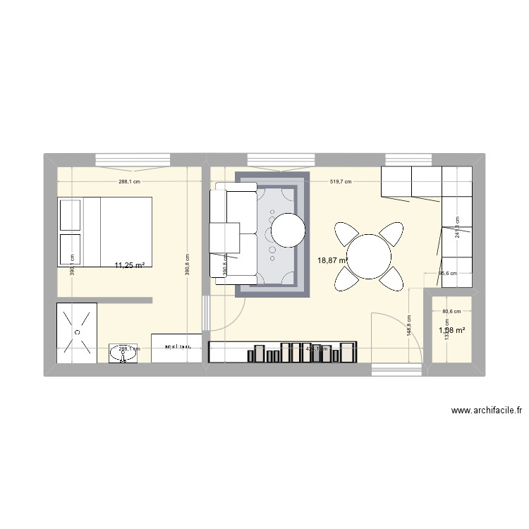 Duhesme1. Plan de 3 pièces et 31 m2