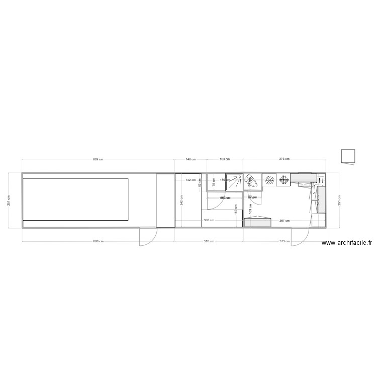 SEMI MIELE. Plan de 3 pièces et 33 m2