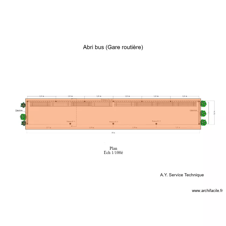 Toiture abri bus (Gare routi&egrave;re). Plan de 