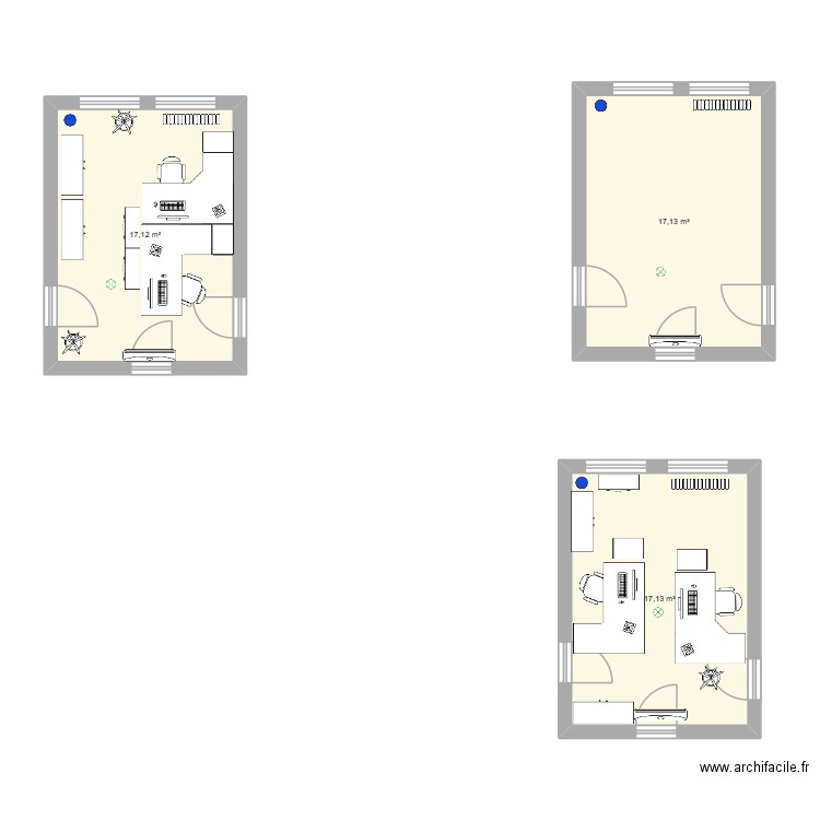 Bureau. Plan de 3 pièces et 51 m2