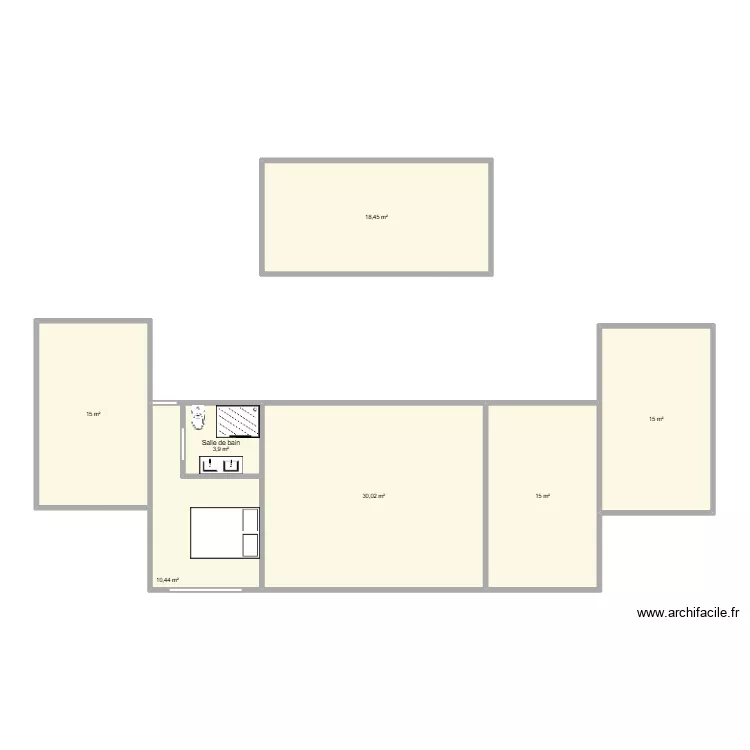 chambre 15m2. Plan de 7  et 108 m²