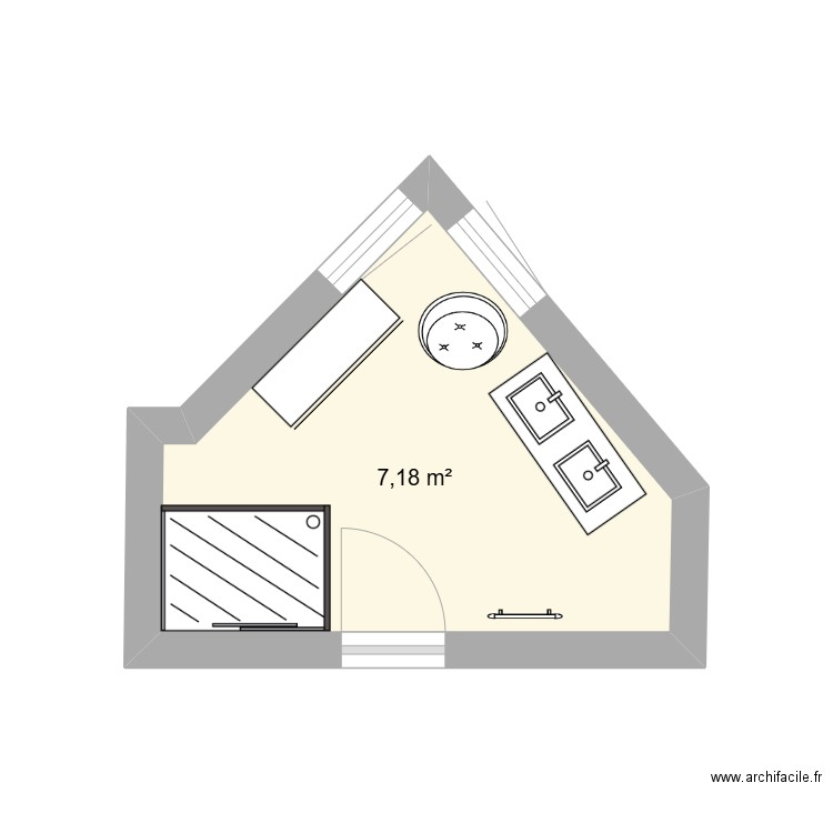 SDB2. Plan de 1 pièce et 7 m2