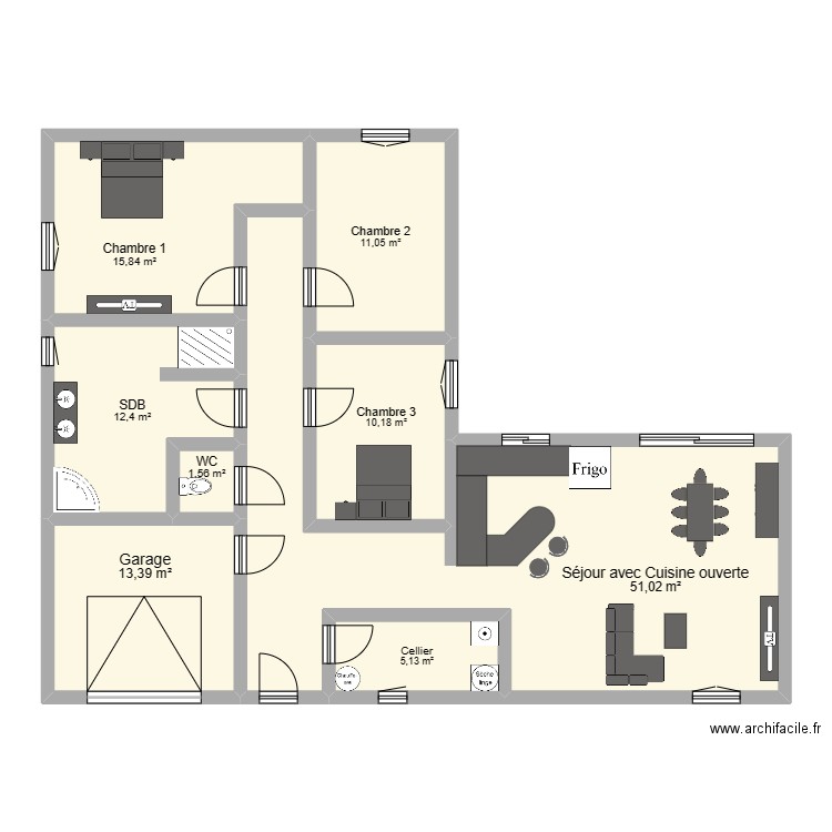 Maison 1. Plan de 8 pièces et 121 m2