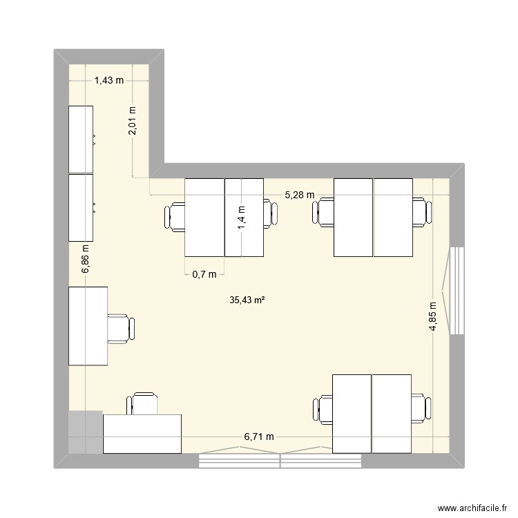 Salle 155. Plan de 1 pièce et 35 m2