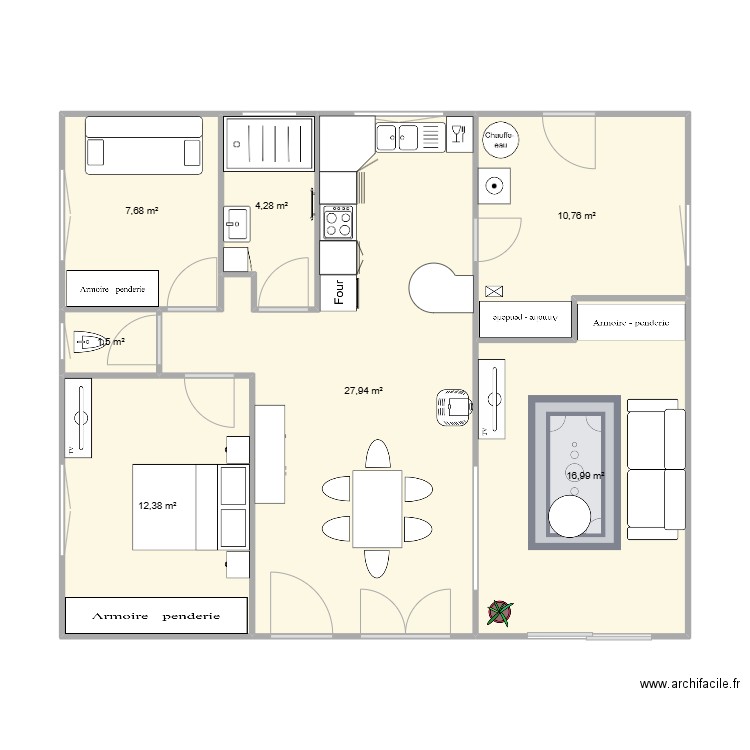 PLAN NINAN v1. Plan de 7 pièces et 82 m2