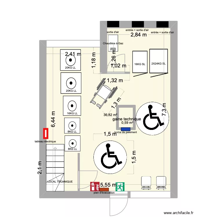 plan laverie. Plan de 2  et 38 m²