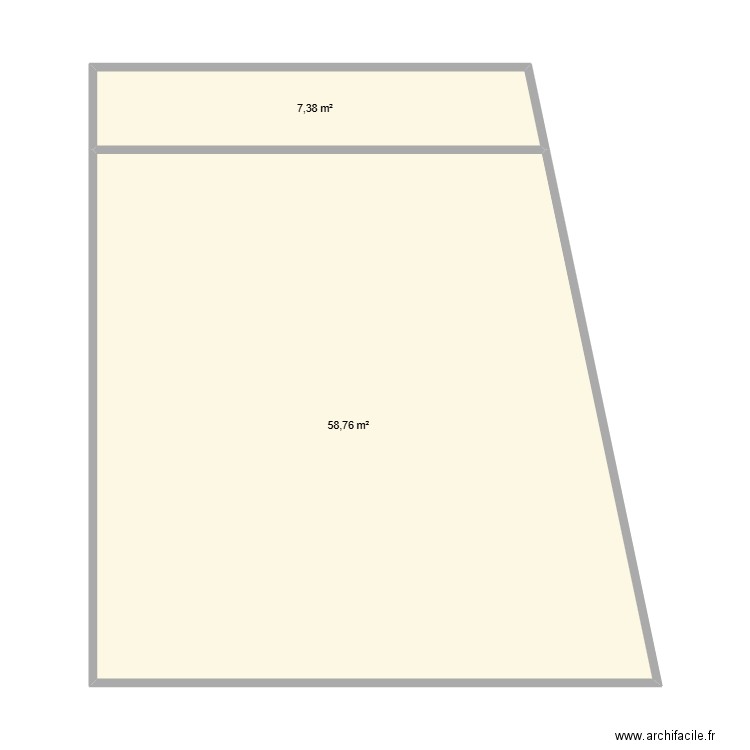 vue dessus. Plan de 2 pièces et 66 m2