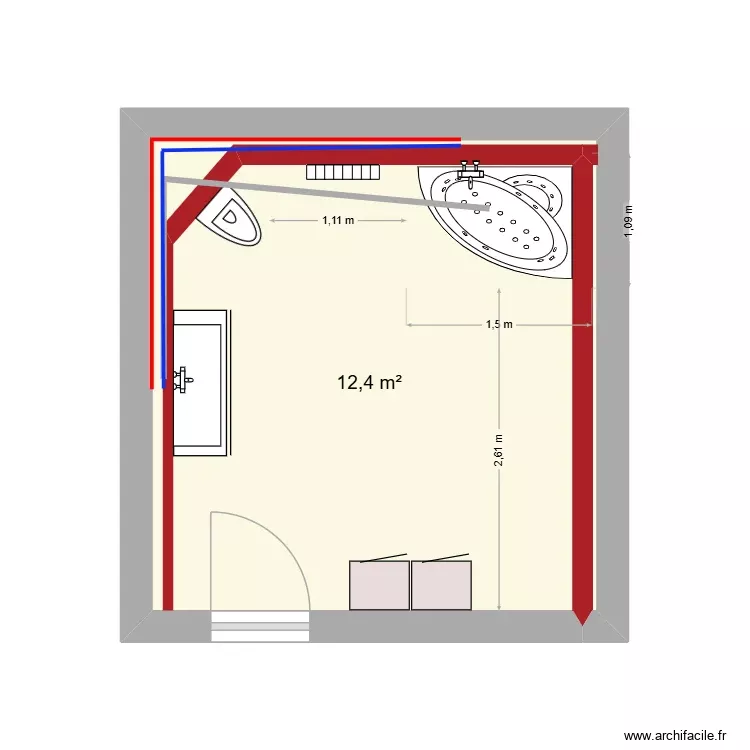 salle de bain. Plan de 1 Pièce et 12 m²