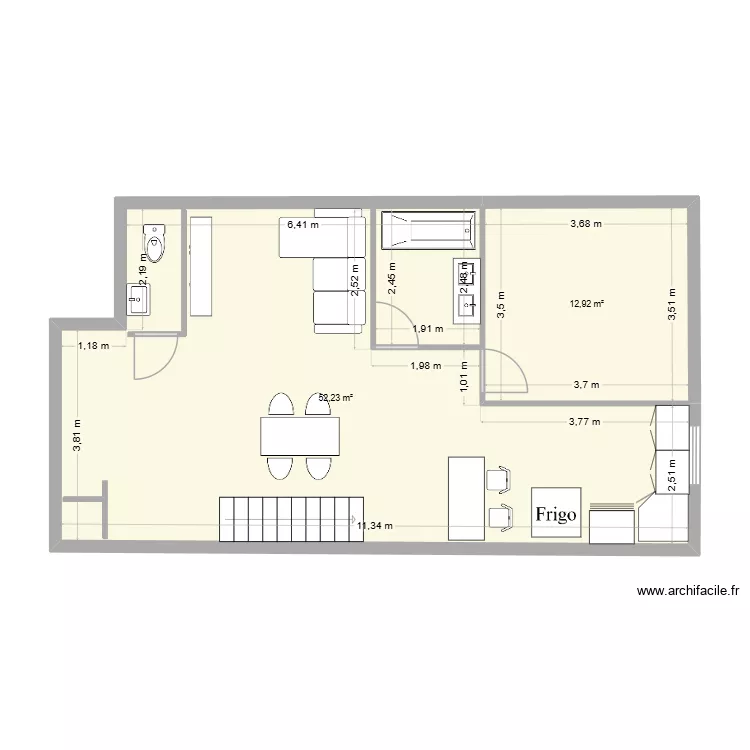 maison 2. Plan de 2  et 65 m²
