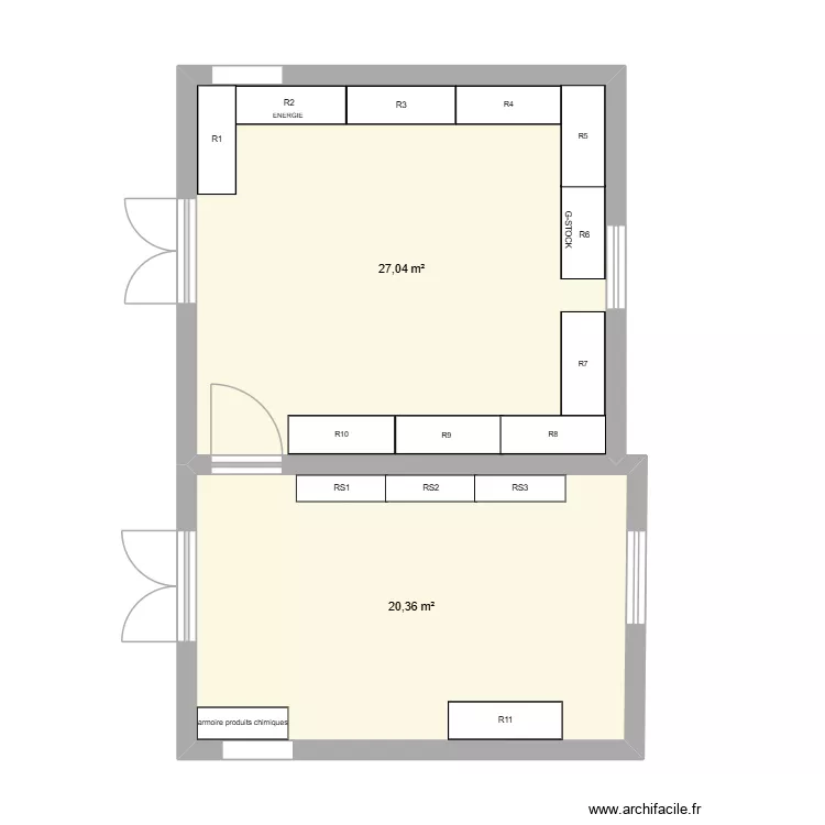 espace reserve. Plan de 2 pièces et 47 m²