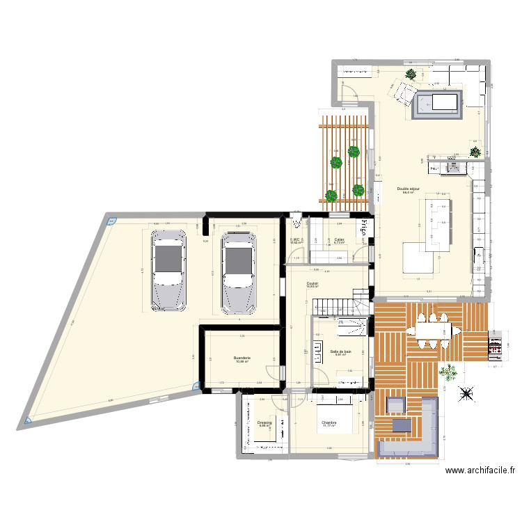Maison SUD. Plan de 15 pièces et 278 m2