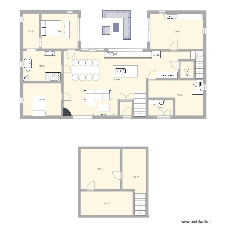 gardien. Plan de 12 pièces et 197 m2