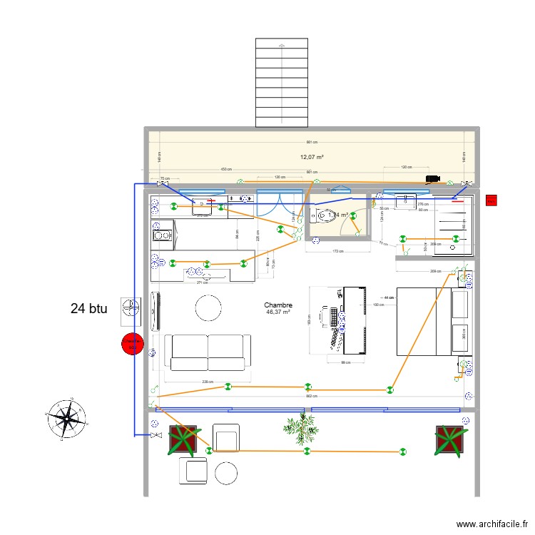 building 2 CH. Plan de 3 pièces et 60 m2