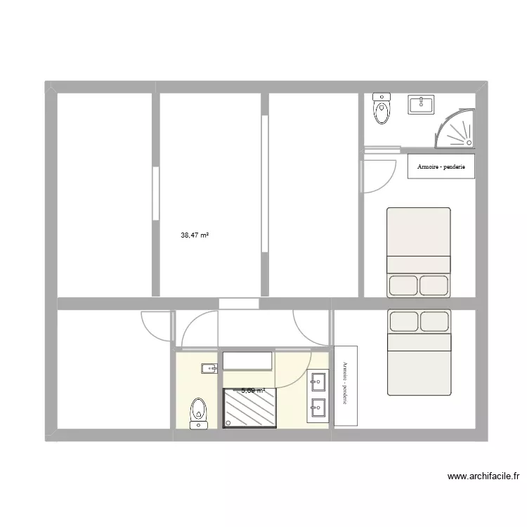 2 ch agnes. Plan de 2 Pièces et 44 m² 2 ch agnes. Plan de 2 Pièces et 44 m²